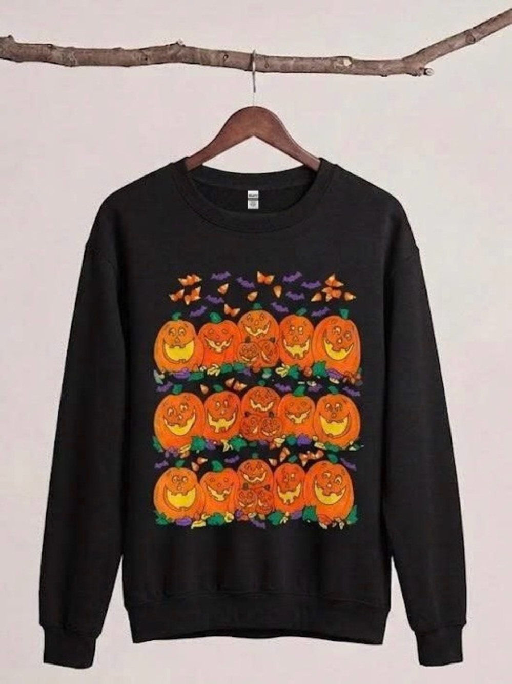 Cozy Black Halloween Jack O Lantern Stacked Graphic Sweatshirt